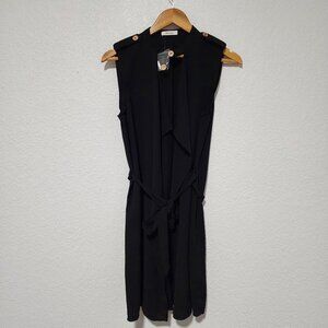 Mod Ref Sleeveless Black Open Cardigan Vest With Waist Belt Large Office Wear
